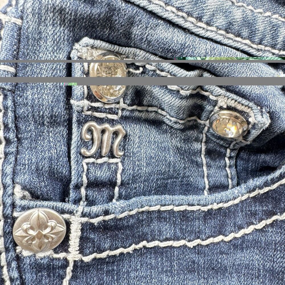 Miss Me Jeans Shorts Women's 26 ALTERED* Raw Hem Denim Embellished Blue Skinny - Picture 6 of 16